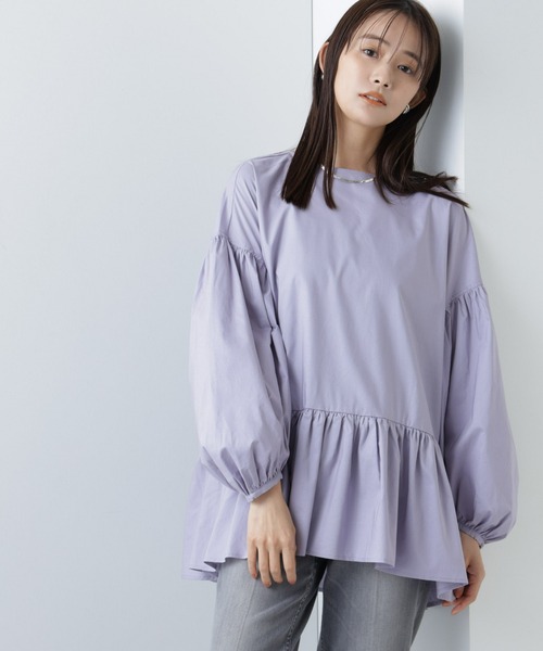 NANO universe（ナノユニバース）の「WEB限定/ペプラム切り替えチュニックブラウス 長袖（シャツ/ブラウス・レディース・ラベンダー/オフホワイト/ブラック・マルチサイズ）」の16枚目の写真