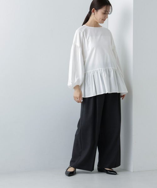 NANO universe（ナノユニバース）の「WEB限定/ペプラム切り替えチュニックブラウス 長袖（シャツ/ブラウス・レディース・ラベンダー/オフホワイト/ブラック・マルチサイズ）」の7枚目の写真