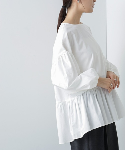 NANO universe（ナノユニバース）の「WEB限定/ペプラム切り替えチュニックブラウス 長袖（シャツ/ブラウス・レディース・ラベンダー/オフホワイト/ブラック・マルチサイズ）」の8枚目の写真