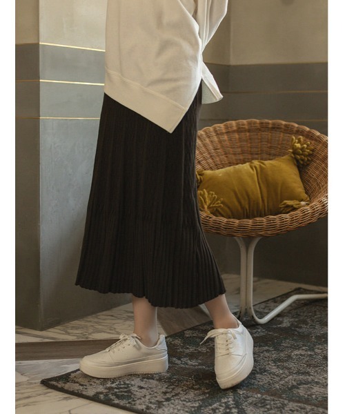 fifth calin（フィフスカラン）の「リブデザインニットスカート（スカート・レディース・ベージュ/ブラウン・MEDIUM）」の2枚目の写真
