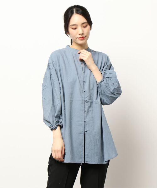 Samansa Mos2 blue（サマンサモスモスブルー）の「ボイルボリューム袖ブラウス（シャツ/ブラウス・レディース・ブラック/ブルー/ライトベージュ・ﾌﾘ-）」の6枚目の写真