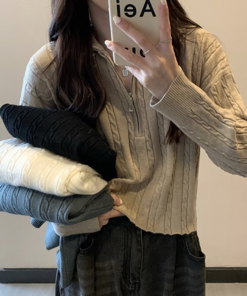 Mayree(メイリー)の「【Mayree】ケーブルデザインハーフジップニット 2021AW(ニット/セーター・レディース・ホワイト/ブラック/ベージュ/ネイビー・FREE)」の20枚目の写真
