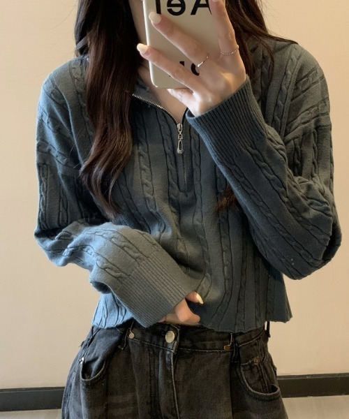 Mayree(メイリー)の「【Mayree】ケーブルデザインハーフジップニット 2021AW(ニット/セーター・レディース・ホワイト/ブラック/ベージュ/ネイビー・FREE)」の22枚目の写真