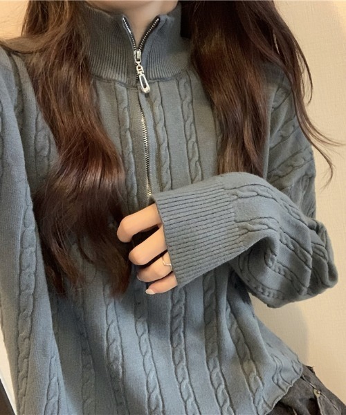 Mayree(メイリー)の「【Mayree】ケーブルデザインハーフジップニット 2021AW(ニット/セーター・レディース・ホワイト/ブラック/ベージュ/ネイビー・FREE)」の7枚目の写真