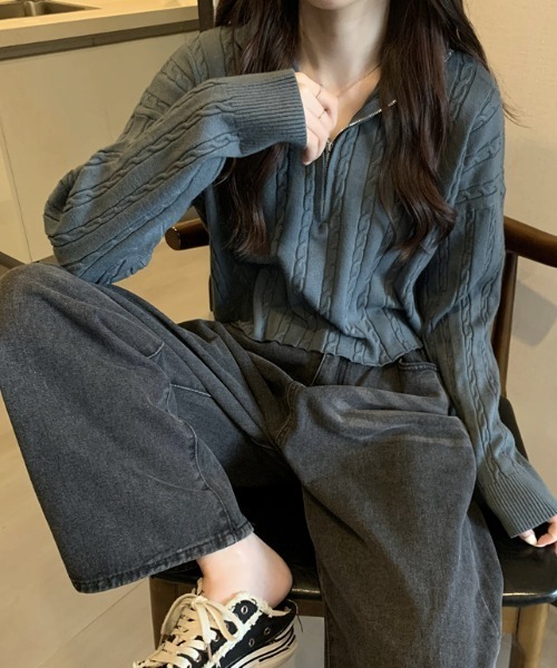 Mayree(メイリー)の「【Mayree】ケーブルデザインハーフジップニット 2021AW(ニット/セーター・レディース・ホワイト/ブラック/ベージュ/ネイビー・FREE)」の17枚目の写真