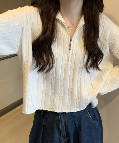 Mayree(メイリー)の「【Mayree】ケーブルデザインハーフジップニット 2021AW(ニット/セーター・レディース・ホワイト/ブラック/ベージュ/ネイビー・FREE)」の13枚目の写真