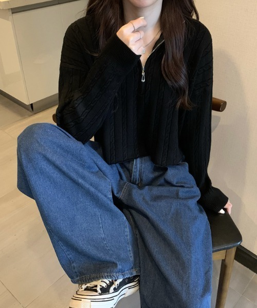 Mayree(メイリー)の「【Mayree】ケーブルデザインハーフジップニット 2021AW(ニット/セーター・レディース・ホワイト/ブラック/ベージュ/ネイビー・FREE)」の9枚目の写真