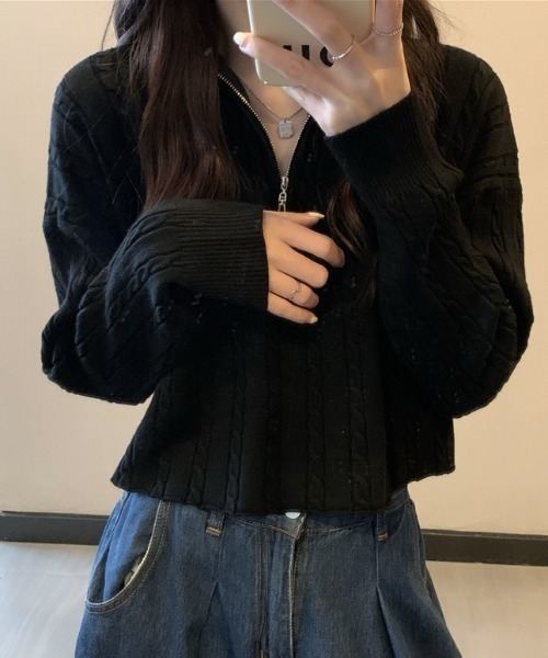 Mayree(メイリー)の「【Mayree】ケーブルデザインハーフジップニット 2021AW(ニット/セーター・レディース・ホワイト/ブラック/ベージュ/ネイビー・FREE)」の19枚目の写真