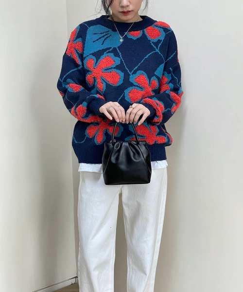 MAISON DE THERESE(メゾン ド テレーズ)の「長袖ジャカードセーター(ニット/セーター・レディース・ブラック/ネイビー・MEDIUM)」の1枚目の写真