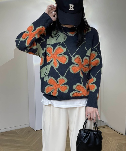 MAISON DE THERESE(メゾン ド テレーズ)の「長袖ジャカードセーター(ニット/セーター・レディース・ブラック/ネイビー・MEDIUM)」の2枚目の写真