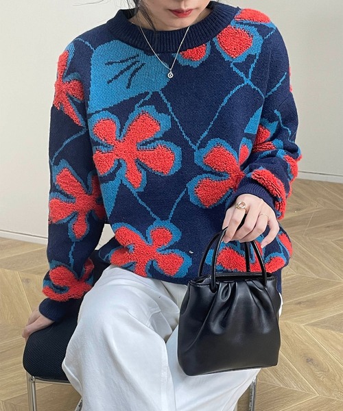 MAISON DE THERESE(メゾン ド テレーズ)の「長袖ジャカードセーター(ニット/セーター・レディース・ブラック/ネイビー・MEDIUM)」の11枚目の写真