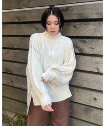 【LiSeeK】ハンドステッチケーブルニットトップ