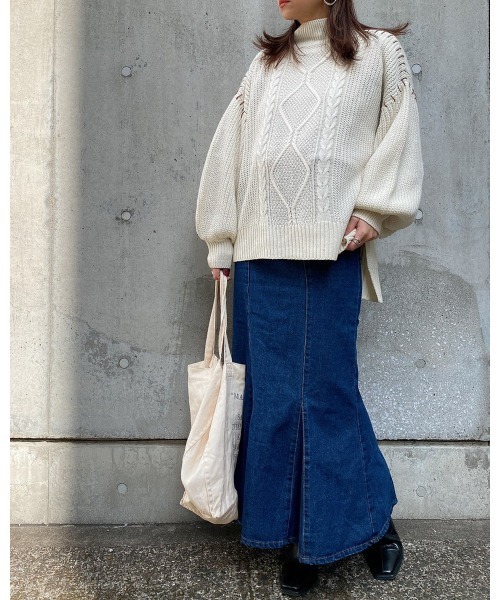 LiSeek（リシーク）の「【LiSeeK】ハンドステッチケーブルニットトップ（ニット/セーター・レディース・アイボリー/ベージュ/ブラック・FREE）」の17枚目の写真