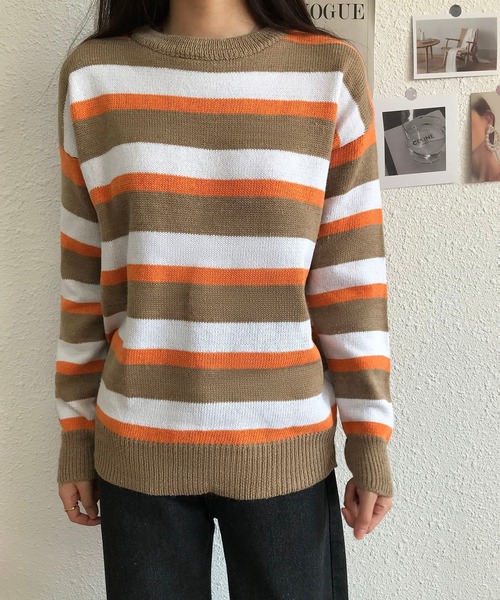 MAISON DE THERESE(メゾン ド テレーズ)の「長袖クルーネックストライプセーター(ニット/セーター・レディース・ブラウン/グリーン/ブラック/ブルー・LARGE/MEDIUM)」の2枚目の写真