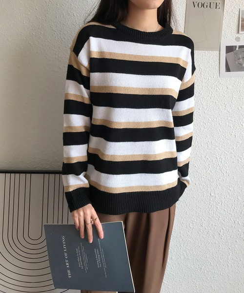 MAISON DE THERESE(メゾン ド テレーズ)の「長袖クルーネックストライプセーター(ニット/セーター・レディース・ブラウン/グリーン/ブラック/ブルー・LARGE/MEDIUM)」の6枚目の写真