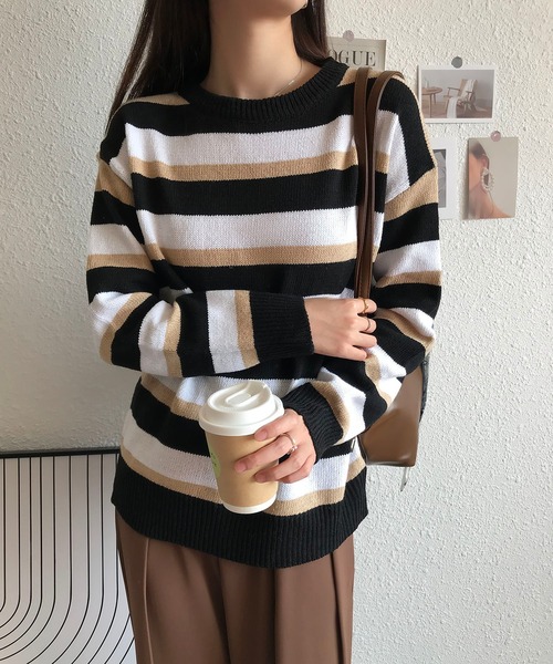MAISON DE THERESE(メゾン ド テレーズ)の「長袖クルーネックストライプセーター(ニット/セーター・レディース・ブラウン/グリーン/ブラック/ブルー・LARGE/MEDIUM)」の8枚目の写真