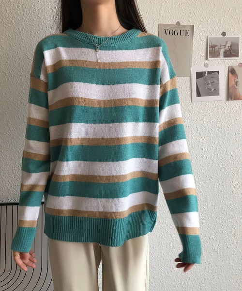 MAISON DE THERESE(メゾン ド テレーズ)の「長袖クルーネックストライプセーター(ニット/セーター・レディース・ブラウン/グリーン/ブラック/ブルー・LARGE/MEDIUM)」の19枚目の写真