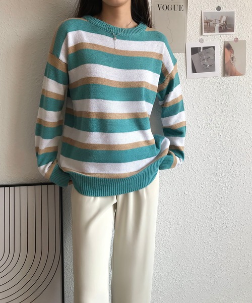 MAISON DE THERESE(メゾン ド テレーズ)の「長袖クルーネックストライプセーター(ニット/セーター・レディース・ブラウン/グリーン/ブラック/ブルー・LARGE/MEDIUM)」の21枚目の写真