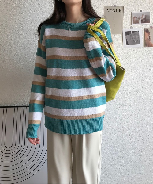 MAISON DE THERESE(メゾン ド テレーズ)の「長袖クルーネックストライプセーター(ニット/セーター・レディース・ブラウン/グリーン/ブラック/ブルー・LARGE/MEDIUM)」の18枚目の写真
