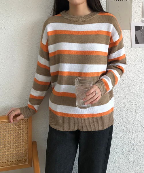 MAISON DE THERESE(メゾン ド テレーズ)の「長袖クルーネックストライプセーター(ニット/セーター・レディース・ブラウン/グリーン/ブラック/ブルー・LARGE/MEDIUM)」の14枚目の写真