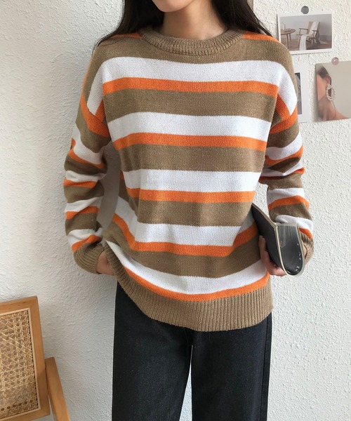 MAISON DE THERESE(メゾン ド テレーズ)の「長袖クルーネックストライプセーター(ニット/セーター・レディース・ブラウン/グリーン/ブラック/ブルー・LARGE/MEDIUM)」の12枚目の写真