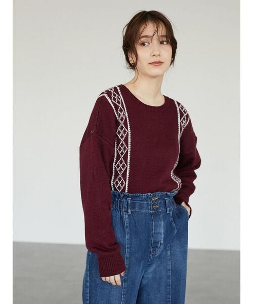 Petit fleur（プチフルール）の「・Petit Fleur 2wayパターンニット＊（ニット/セーター・レディース・ブラック/ベージュ/アイボリー/ボルドー・FREE）」の20枚目の写真