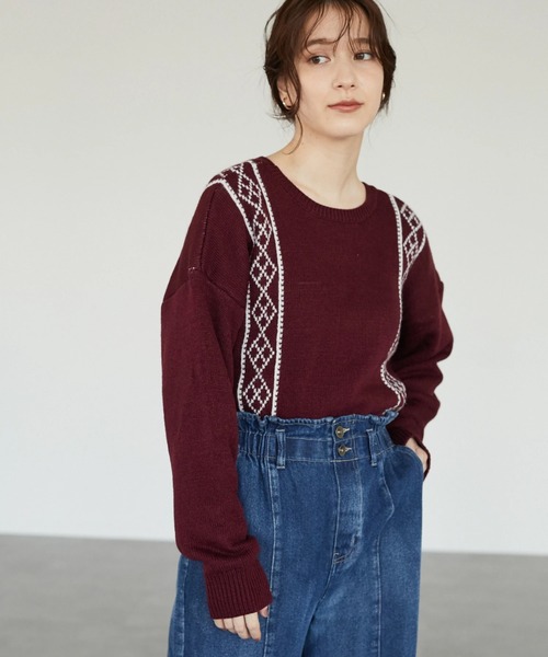 Petit fleur（プチフルール）の「・Petit Fleur 2wayパターンニット＊（ニット/セーター・レディース・ブラック/ベージュ/アイボリー/ボルドー・FREE）」の4枚目の写真