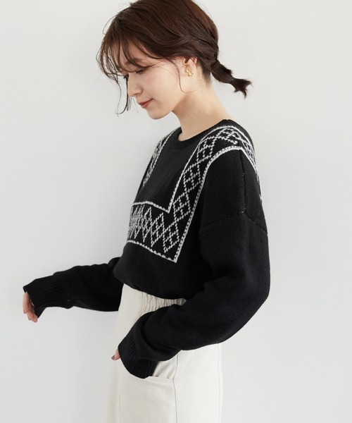 Petit fleur（プチフルール）の「・Petit Fleur 2wayパターンニット＊（ニット/セーター・レディース・ブラック/ベージュ/アイボリー/ボルドー・FREE）」の2枚目の写真