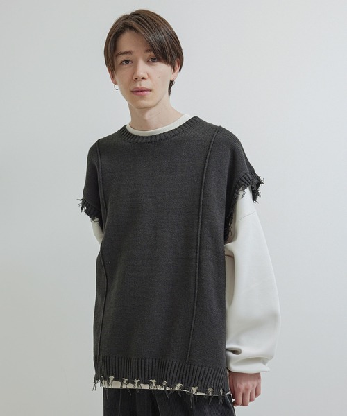 JUNRED(ジュンレッド)の「【トレンドアイテム】ダメージルーズニットベスト(ベスト・メンズ・チャコールグレー/ベージュ系その他/グリーン系その他・S/M/L)」の6枚目の写真