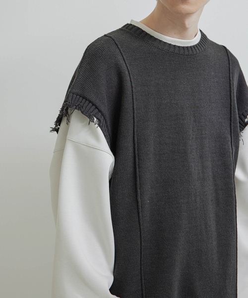 JUNRED(ジュンレッド)の「【トレンドアイテム】ダメージルーズニットベスト(ベスト・メンズ・チャコールグレー/ベージュ系その他/グリーン系その他・S/M/L)」の7枚目の写真