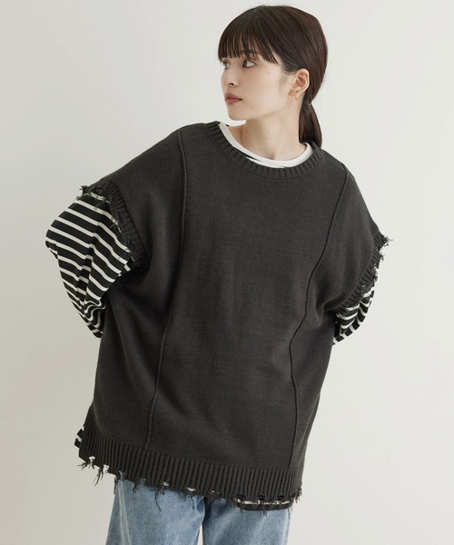 JUNRED(ジュンレッド)の「【トレンドアイテム】ダメージルーズニットベスト(ベスト・メンズ・チャコールグレー/ベージュ系その他/グリーン系その他・S/M/L)」の8枚目の写真