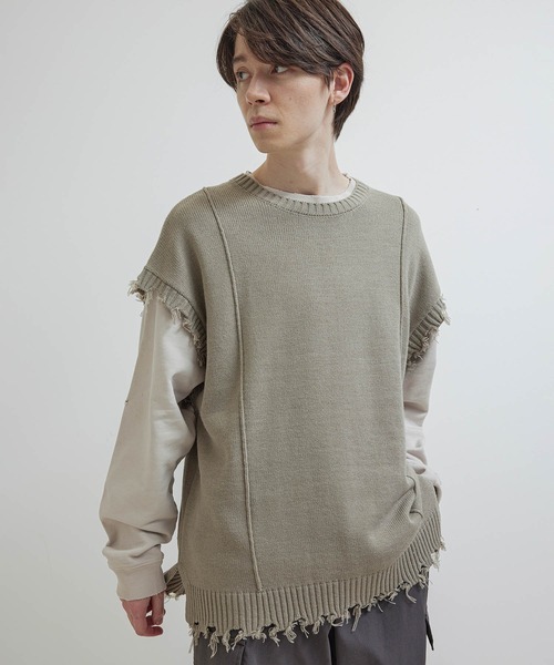 JUNRED(ジュンレッド)の「【トレンドアイテム】ダメージルーズニットベスト(ベスト・メンズ・チャコールグレー/ベージュ系その他/グリーン系その他・S/M/L)」の10枚目の写真