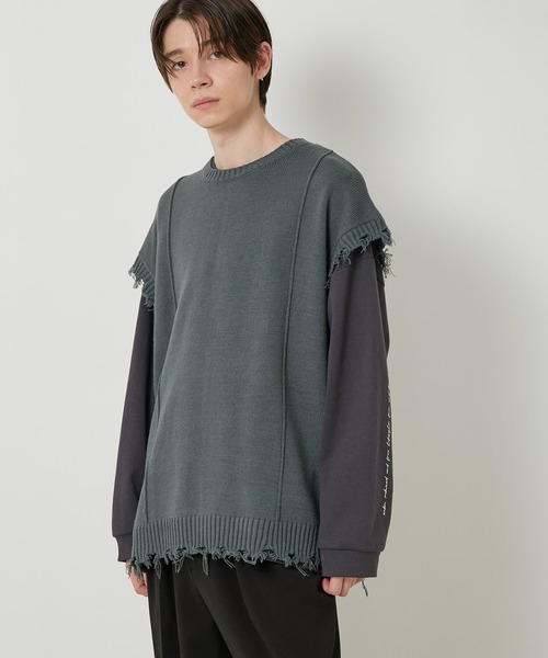 JUNRED(ジュンレッド)の「【トレンドアイテム】ダメージルーズニットベスト(ベスト・メンズ・チャコールグレー/ベージュ系その他/グリーン系その他・S/M/L)」の12枚目の写真