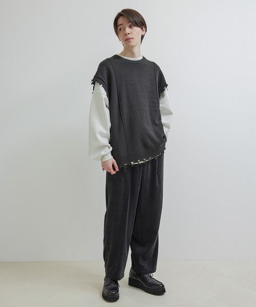 JUNRED(ジュンレッド)の「【トレンドアイテム】ダメージルーズニットベスト(ベスト・メンズ・チャコールグレー/ベージュ系その他/グリーン系その他・S/M/L)」の15枚目の写真