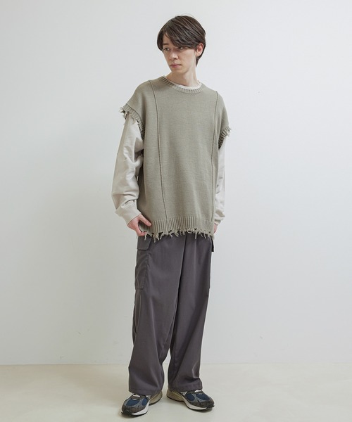 JUNRED(ジュンレッド)の「【トレンドアイテム】ダメージルーズニットベスト(ベスト・メンズ・チャコールグレー/ベージュ系その他/グリーン系その他・S/M/L)」の16枚目の写真