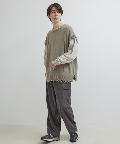JUNRED(ジュンレッド)の「【トレンドアイテム】ダメージルーズニットベスト(ベスト・メンズ・チャコールグレー/ベージュ系その他/グリーン系その他・S/M/L)」の17枚目の写真