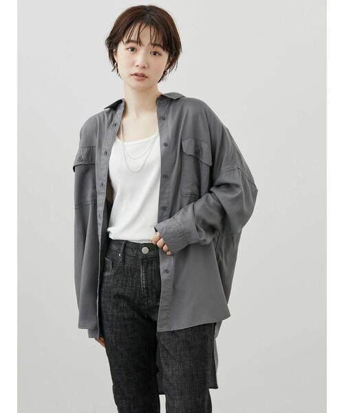 AMERICAN HOLIC（アメリカンホリック）の「Wポケットワイドシャツ（シャツ/ブラウス・レディース・チャコールグレー/ライトベージュ・M/L）」の5枚目の写真