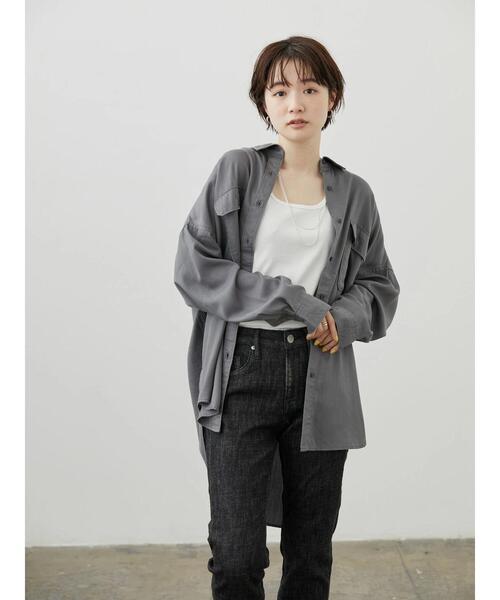 AMERICAN HOLIC（アメリカンホリック）の「Wポケットワイドシャツ（シャツ/ブラウス・レディース・チャコールグレー/ライトベージュ・M/L）」の7枚目の写真