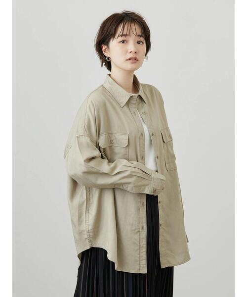 AMERICAN HOLIC（アメリカンホリック）の「Wポケットワイドシャツ（シャツ/ブラウス・レディース・チャコールグレー/ライトベージュ・M/L）」の4枚目の写真