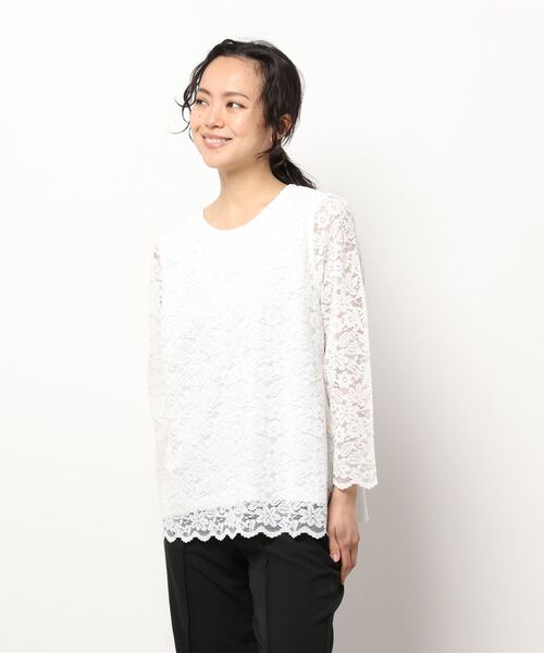 BELLUNA PLUS(ベルーナ)の「BELLUNA FORMAL 洗えるレースデザインブラウス(シャツ/ブラウス・レディース・ブラック/オフホワイト・MEDIUM/LARGE/X-LARGE)」の7枚目の写真
