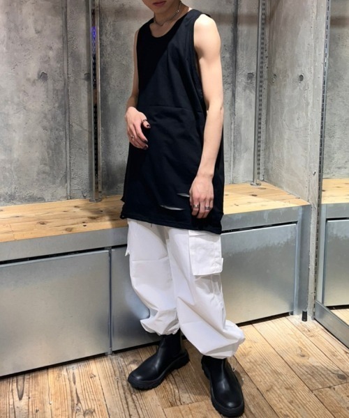 XU（エックスユー）の「【XU/エックスユー】damage sleeveless/ダメージスリーブレス タンクトップ 重ね着 レイヤード（タンクトップ・メンズ・ホワイト/ブラック・ONE SIZE）」の12枚目の写真