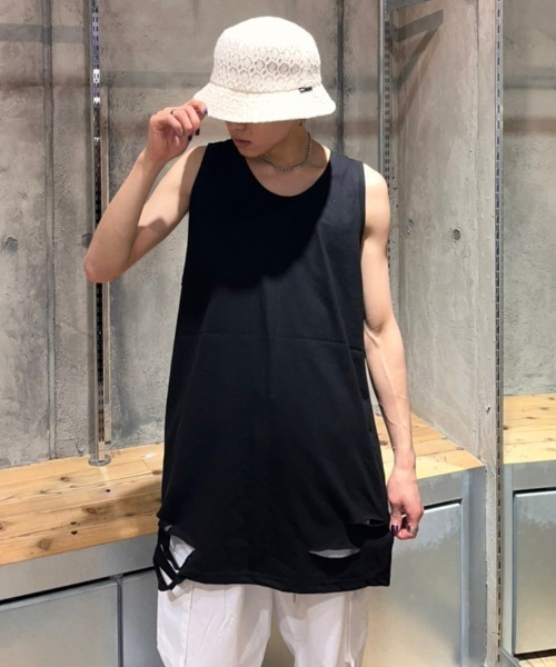 XU（エックスユー）の「【XU/エックスユー】damage sleeveless/ダメージスリーブレス タンクトップ 重ね着 レイヤード（タンクトップ・メンズ・ホワイト/ブラック・ONE SIZE）」の11枚目の写真