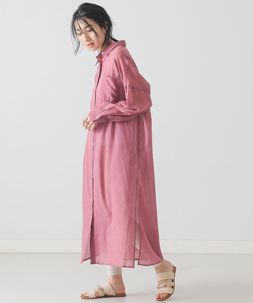 BEAMS LIGHTS(ビームスライツ)の「BEAMS LIGHTS / KHADI シャツ ワンピース(ワンピース・レディース・ホワイト/レッド系その他4/グリーン・ONE SIZE)」の7枚目の写真