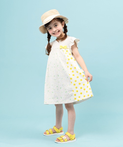 KP(ケーピー)の「【日本製】花柄とドットの切替え天竺ワンピース(100-130cm)(ワンピース・キッズ・オートミール/ブルー系その他・110cm/100cm/120cm/130cm)」の8枚目の写真