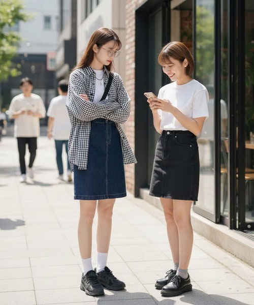 urge：（アージコロン ）の「【URGE：】 ひざ丈 デニムスカート（デニムスカート・レディース・ネイビー/ブラック/ライトブルー・SMALL/X-LARGE/LARGE/MEDIUM）」の4枚目の写真