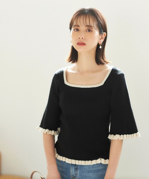 GeeRA(ジーラ)の「フリル&フレアー袖リブニット(ニット/セーター・レディース・ブラック/オフホワイト・MEDIUM/LARGE/X-LARGE)」の12枚目の写真