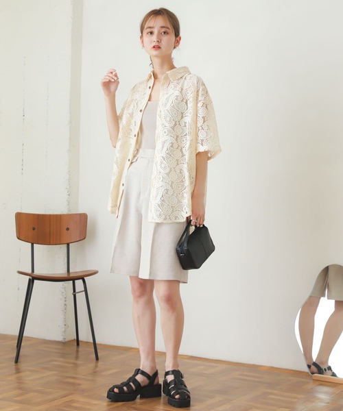 SENSE OF PLACE by URBAN RESEARCH（センスオブプレイスバイアーバンリサーチ）の「リネンライクバミューダパンツ（その他パンツ・レディース・ブラック/グリーン/ライトベージュ・SMALL/MEDIUM）」の4枚目の写真