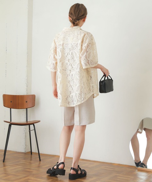 SENSE OF PLACE by URBAN RESEARCH（センスオブプレイスバイアーバンリサーチ）の「リネンライクバミューダパンツ（その他パンツ・レディース・ブラック/グリーン/ライトベージュ・SMALL/MEDIUM）」の5枚目の写真