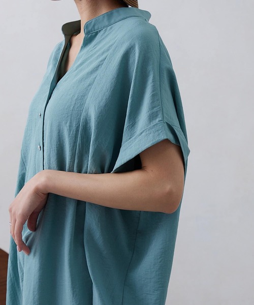 Thevon（ゼボン）の「ブザム切替フレンチワンピース（チュニック・レディース・ブラック/グレイッシュベージュ/ライム/ブルー・FREE）」の7枚目の写真