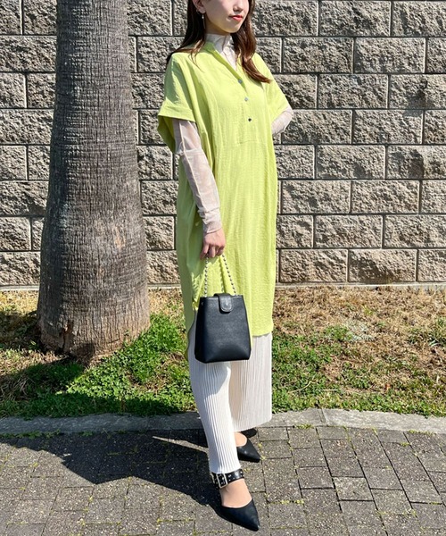 Thevon（ゼボン）の「ブザム切替フレンチワンピース（チュニック・レディース・ブラック/グレイッシュベージュ/ライム/ブルー・FREE）」の21枚目の写真